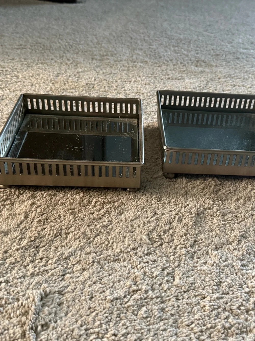 Pottery Barn Mirrored Dresser-Top Trays - Silver